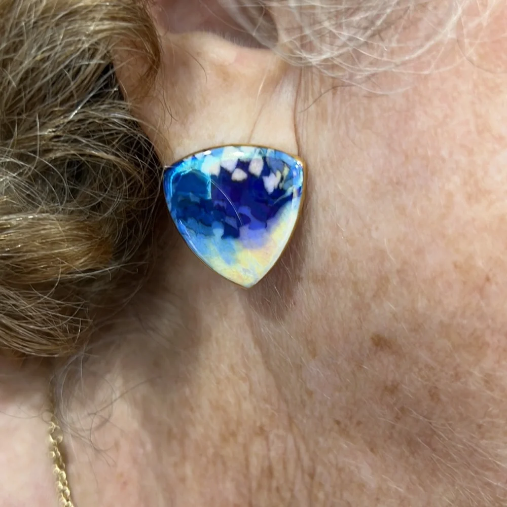 Artisan Hand-Made Porcelain and Enamel Pierced Earrings - Picture 1 of 4